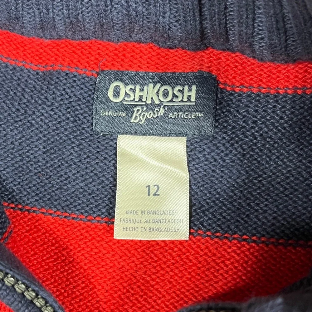 OshKosh Bgosh Kids Boys Preppy Striped Quarter Zip Cotton Sweater Size 12 Cozy